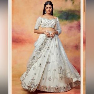 Off white and mint embroidered lehenga